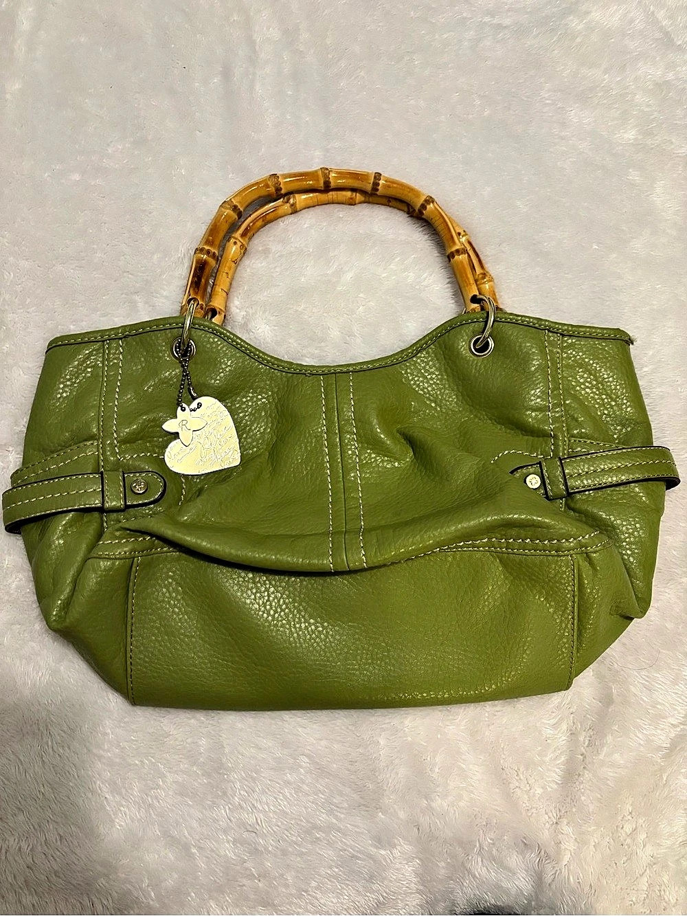 Rioni Green Leather Bamboo Handle Shoulder Bag